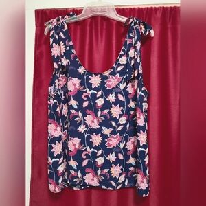 Floral Sleeveless Top - Navy and Pink